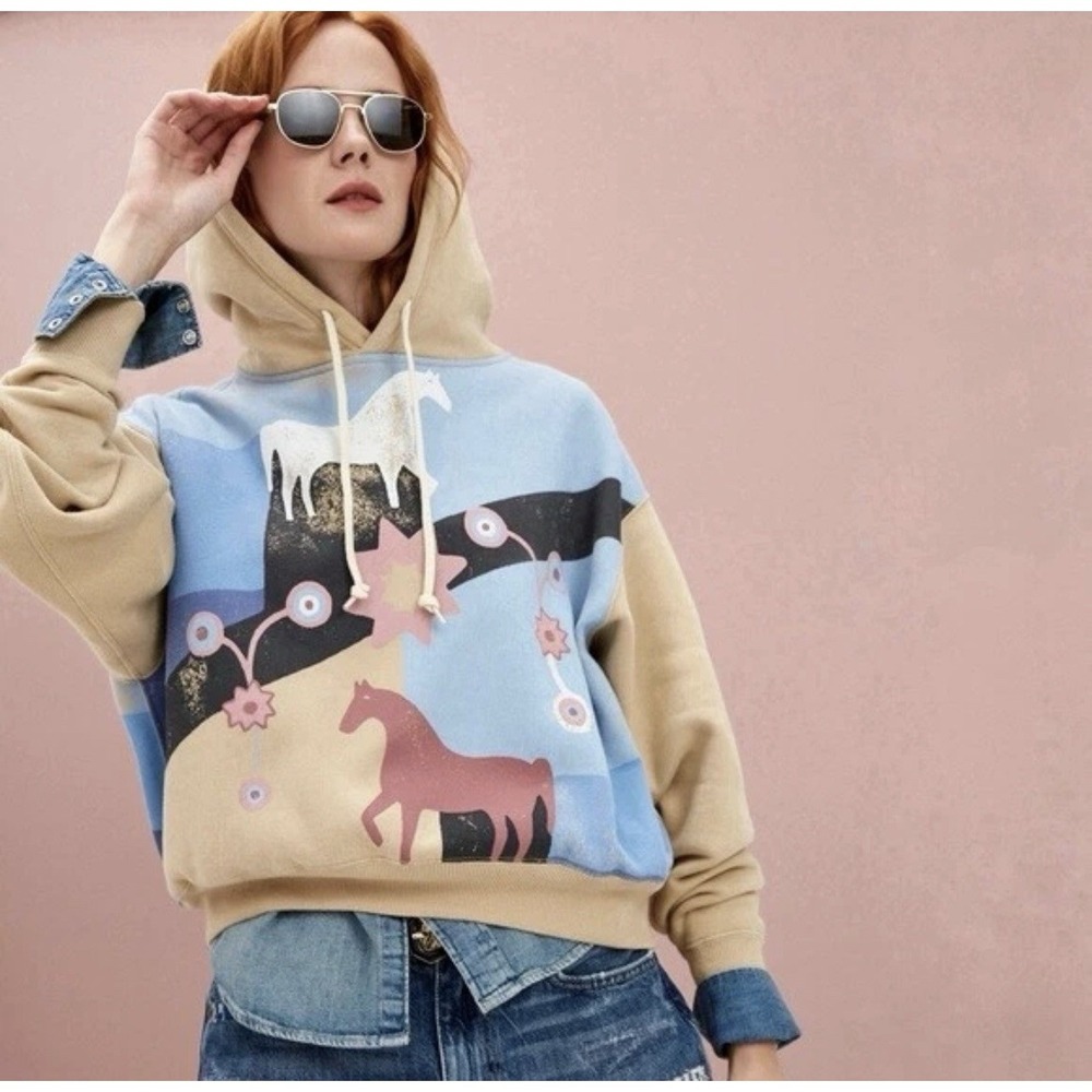 Polo Ralph Lauren Women Sweatshirt Horse Girl Southwest Hoodie Distressed Art M